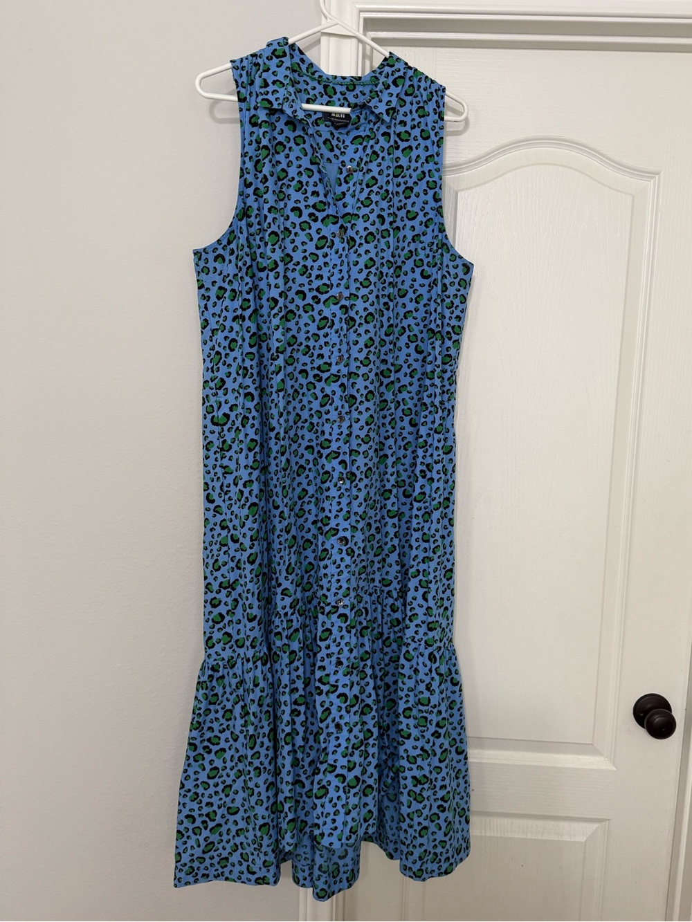 Maeve Anthropologie Blue Green Leopard Print Dress - Size XL